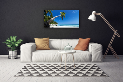 Canvas Wall art Beach palm tree sea landscape brown green blue