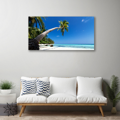 Canvas Wall art Beach palm tree sea landscape brown green blue