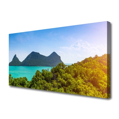 Canvas Wall art Mountains sea trees landscape grey blue green