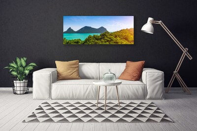 Canvas Wall art Mountains sea trees landscape grey blue green