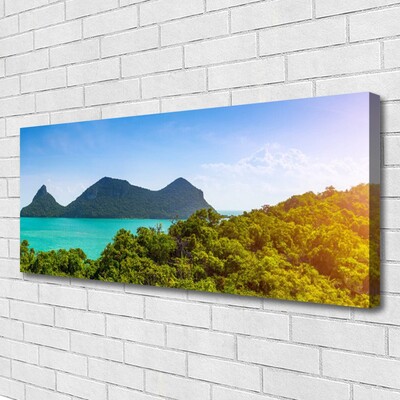 Canvas Wall art Mountains sea trees landscape grey blue green