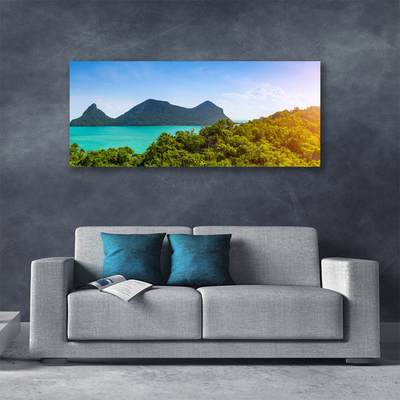 Canvas Wall art Mountains sea trees landscape grey blue green