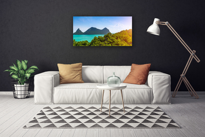 Canvas Wall art Mountains sea trees landscape grey blue green