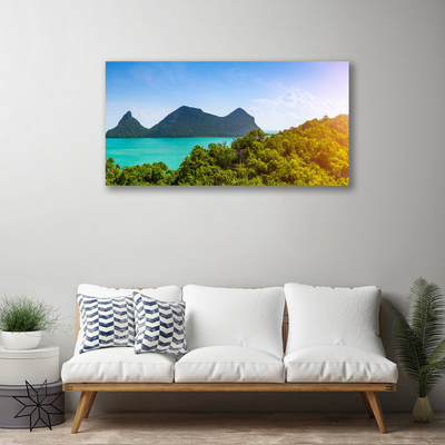 Canvas Wall art Mountains sea trees landscape grey blue green