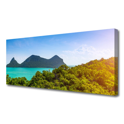 Canvas Wall art Mountains sea trees landscape grey blue green