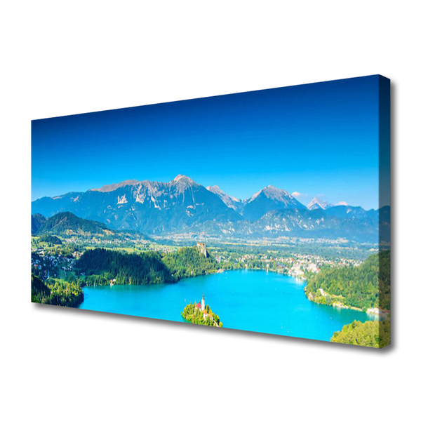 Canvas Wall art Mountain lake landscape grey blue green