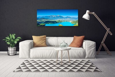 Canvas Wall art Mountain lake landscape grey blue green