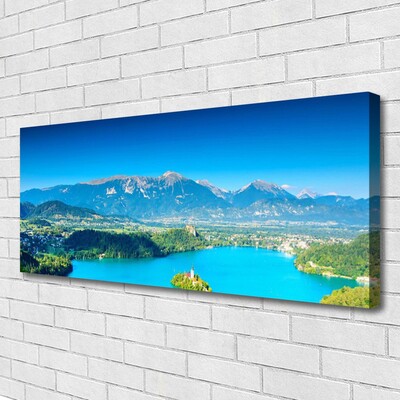 Canvas Wall art Mountain lake landscape grey blue green