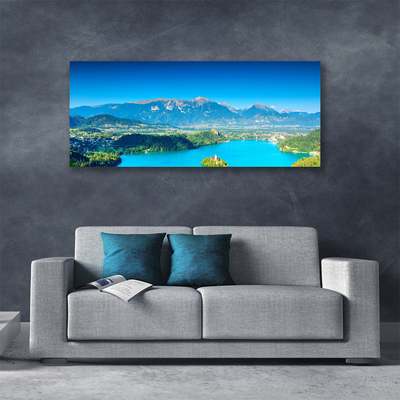 Canvas Wall art Mountain lake landscape grey blue green