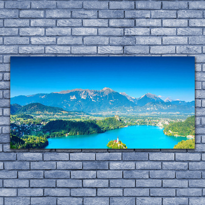 Canvas Wall art Mountain lake landscape grey blue green