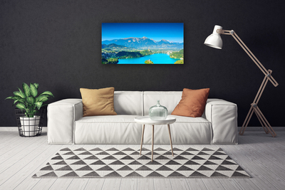 Canvas Wall art Mountain lake landscape grey blue green