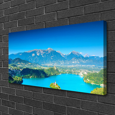 Canvas Wall art Mountain lake landscape grey blue green