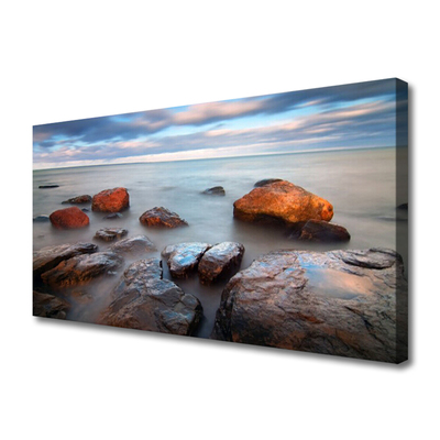 Canvas Wall art Stones sea landscape grey yellow blue