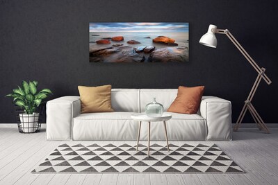 Canvas Wall art Stones sea landscape grey yellow blue