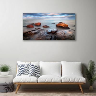 Canvas Wall art Stones sea landscape grey yellow blue