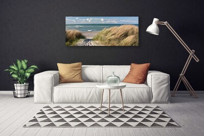 Canvas Wall art Footpath sea grass landscape brown blue green