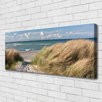 Canvas Wall art Footpath sea grass landscape brown blue green