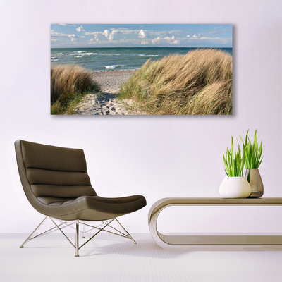 Canvas Wall art Footpath sea grass landscape brown blue green