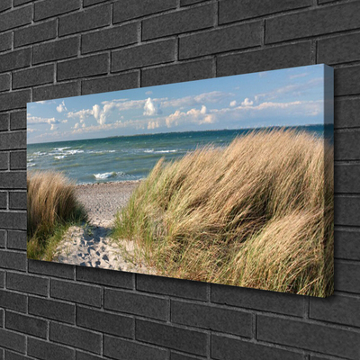 Canvas Wall art Footpath sea grass landscape brown blue green