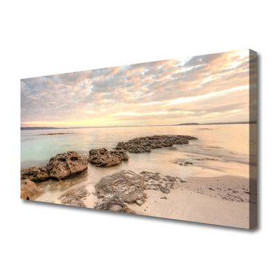 Canvas Wall art Sea stones landscape grey himmelblue brown