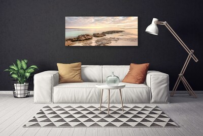 Canvas Wall art Sea stones landscape grey himmelblue brown