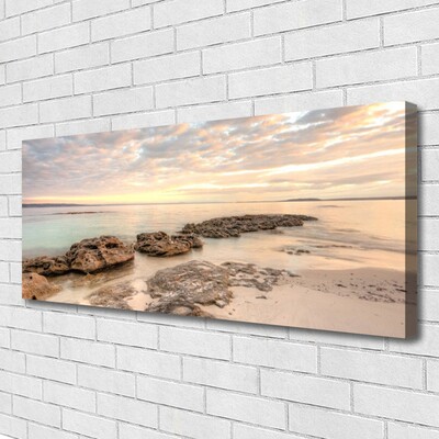 Canvas Wall art Sea stones landscape grey himmelblue brown