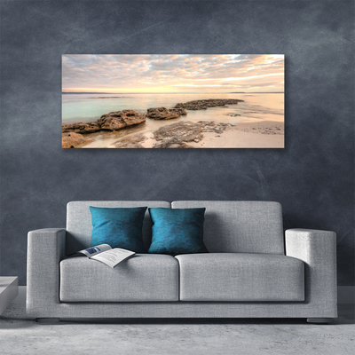 Canvas Wall art Sea stones landscape grey himmelblue brown