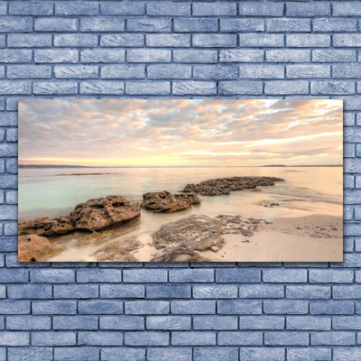 Canvas Wall art Sea stones landscape grey himmelblue brown