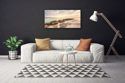 Canvas Wall art Sea stones landscape grey himmelblue brown