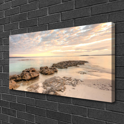 Canvas Wall art Sea stones landscape grey himmelblue brown