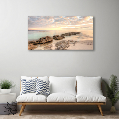 Canvas Wall art Sea stones landscape grey himmelblue brown