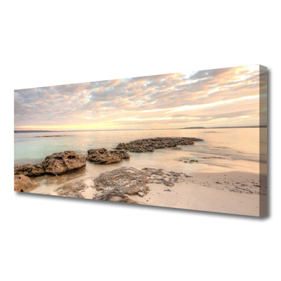 Canvas Wall art Sea stones landscape grey himmelblue brown