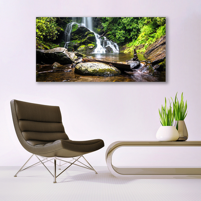 Canvas Wall art Waterfall stones forest nature brown green white