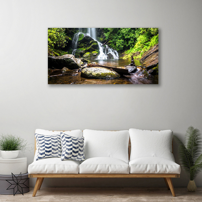 Canvas Wall art Waterfall stones forest nature brown green white