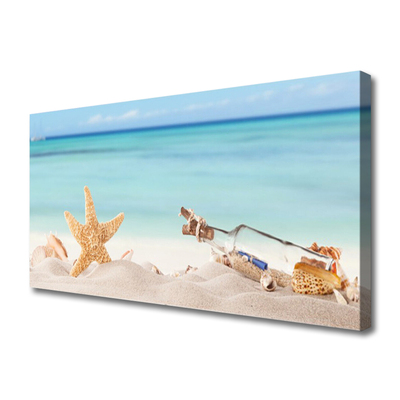 Canvas Wall art Sand starfish bottle art brown beige