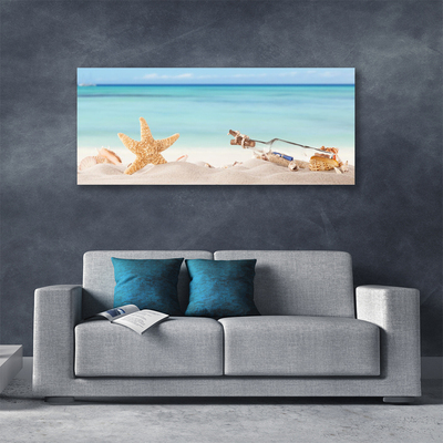 Canvas Wall art Sand starfish bottle art brown beige