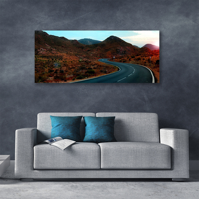 Canvas Wall art Mountain road landscape brown black white