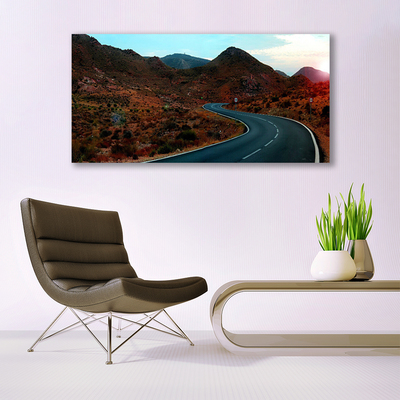 Canvas Wall art Mountain road landscape brown black white