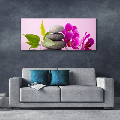 Canvas Wall art Flower stones leaves floral pink grey green