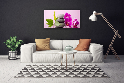 Canvas Wall art Flower stones leaves floral pink grey green