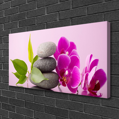 Canvas Wall art Flower stones leaves floral pink grey green