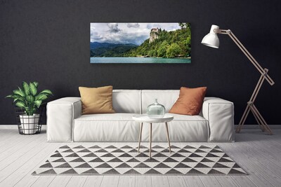 Canvas Wall art Mountain forest lake nature green blue