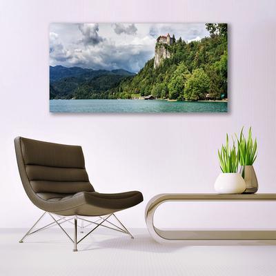 Canvas Wall art Mountain forest lake nature green blue