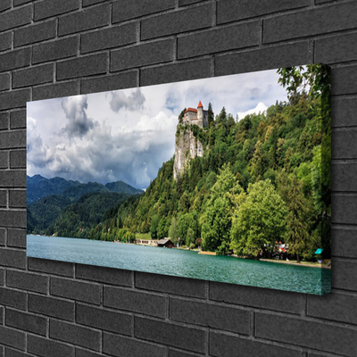 Canvas Wall art Mountain forest lake nature green blue