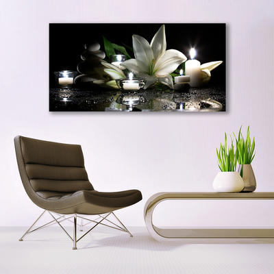 Canvas Wall art Stones flower candles art black white yellow