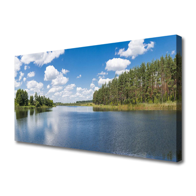 Canvas Wall art Forest lake landscape green blue