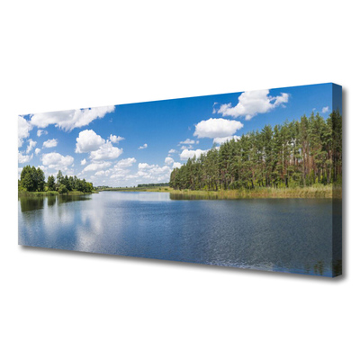 Canvas Wall art Forest lake landscape green blue