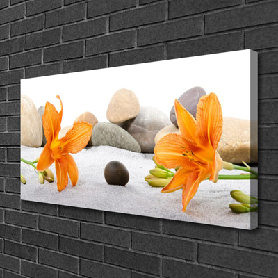Canvas Wall art Flower stones floral grey yellow
