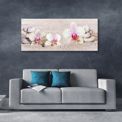 Canvas Wall art Flower stones floral white