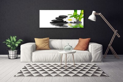 Canvas Wall art Bamboo tube flower stones floral green white black